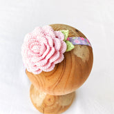 🌸 Rosy Whirl – Blush Pink Crocheted Rose Headband